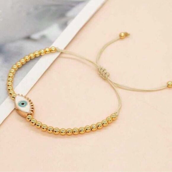 Gold Evil Eye Beaded Bracelet A1430 - Picture 2 of 4